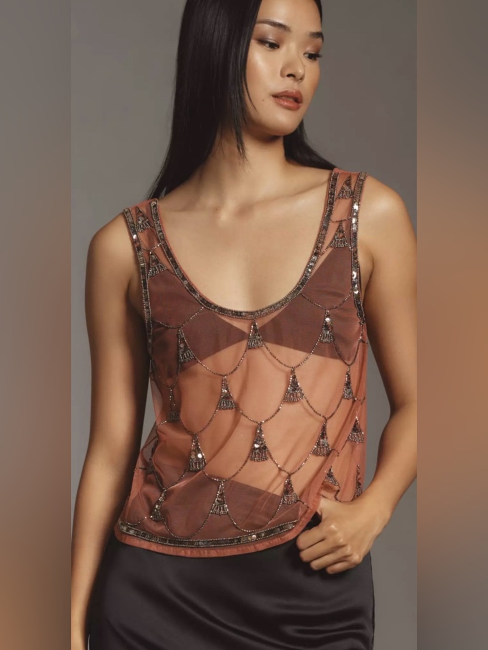 Mahila Sequined Mesh Camisole